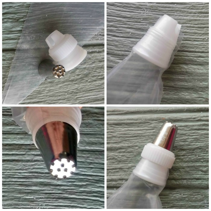 Placing the tip and coupler on an icing bag