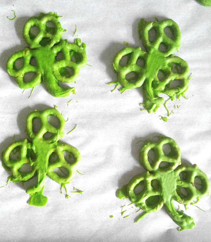 The shamrock pretzels will be messy at first