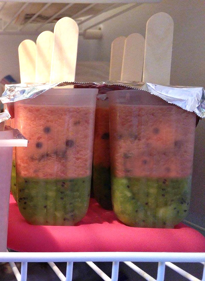 Freezing watermelon popsicles
