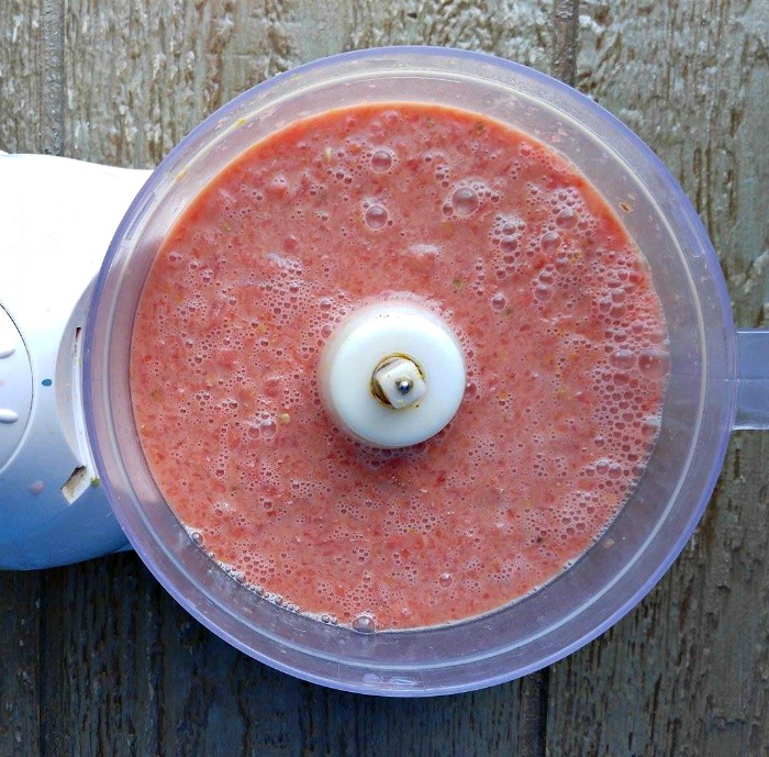 watermelon and coconut milk in a food processor Watermelon and coconut milk mixture.