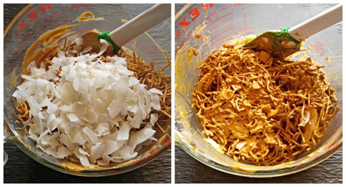 adding coconut and noodles adding the noodles and coconut