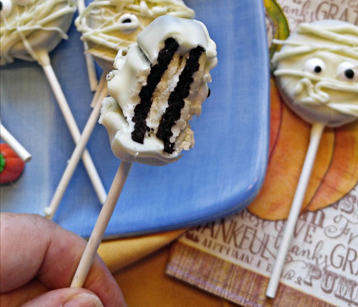Take a bite of these mummy pops Take a bite of these Oreo mummy pops
