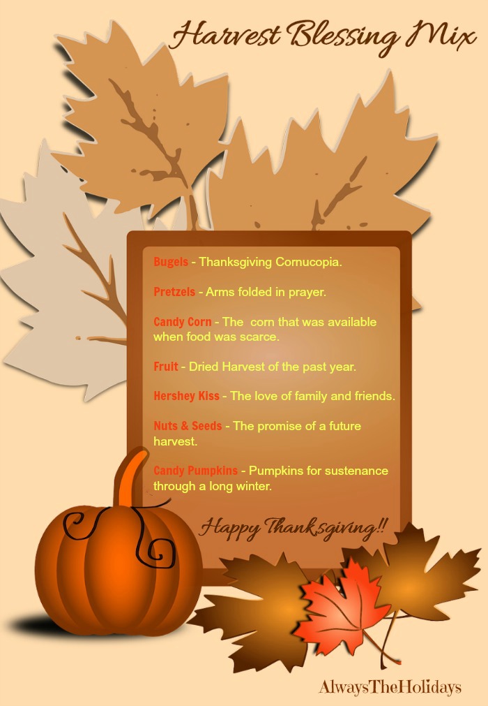 Harvest blessing poem with leaves and pumpkin.