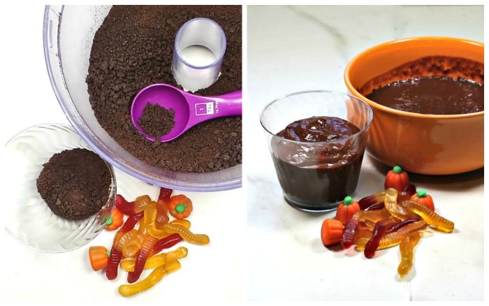layering pudding dirt cups Making a dirt cup dessert.