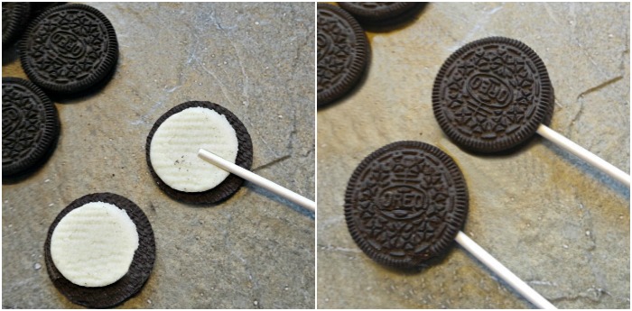 Oreo cookie pops Adding sticks to Oreo cookies