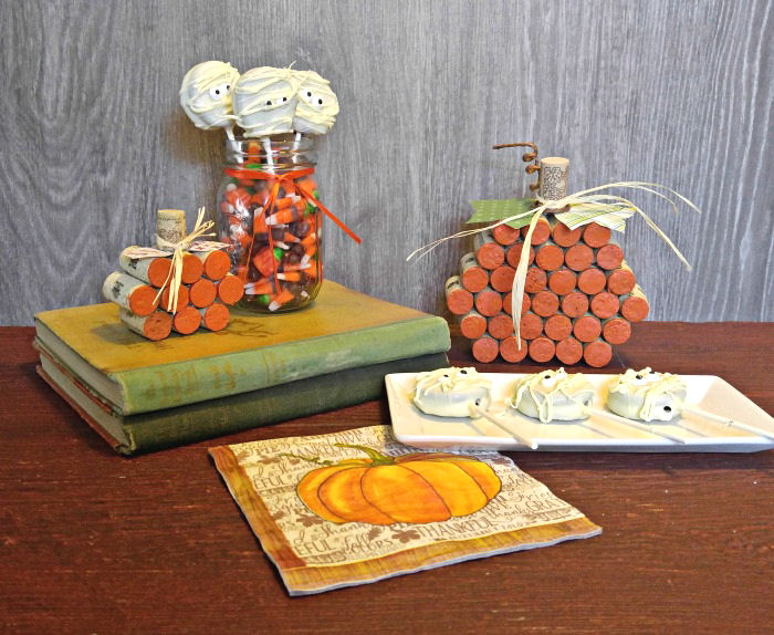 Halloween vignette Oreo pops and Halloween decorations