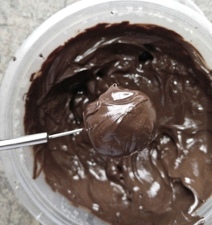 Dipping truffles in chocolate