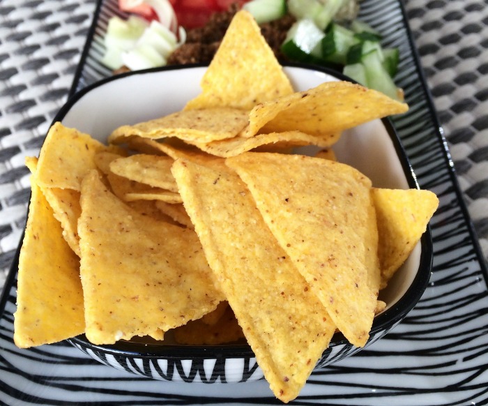 Black and white bowl of tortilla chips Bowl of tortilla chips