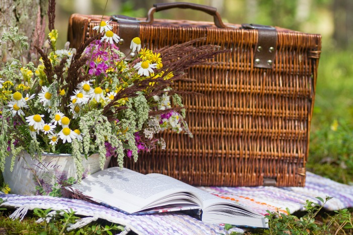 Picnic basket, books and flowers Fun facts about picnics