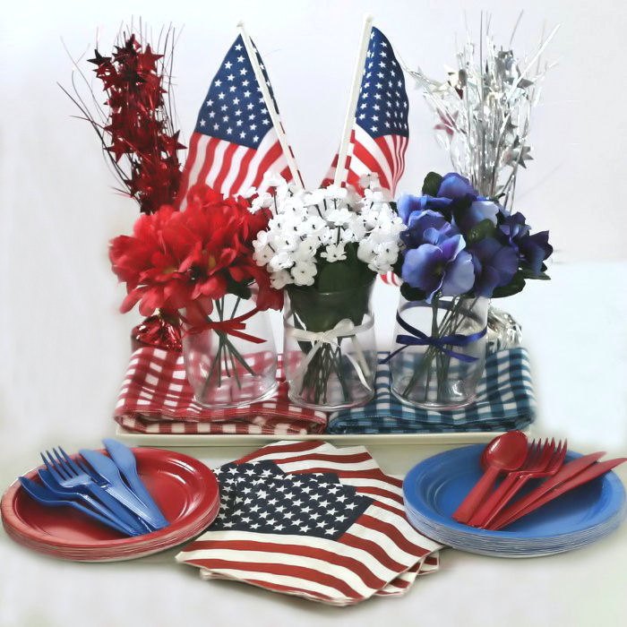 Patriotic table center piece for Memorial Day or the 4th of July Patriotic decoration with a flower centerpiece for Memorial Day or the 4th of July.