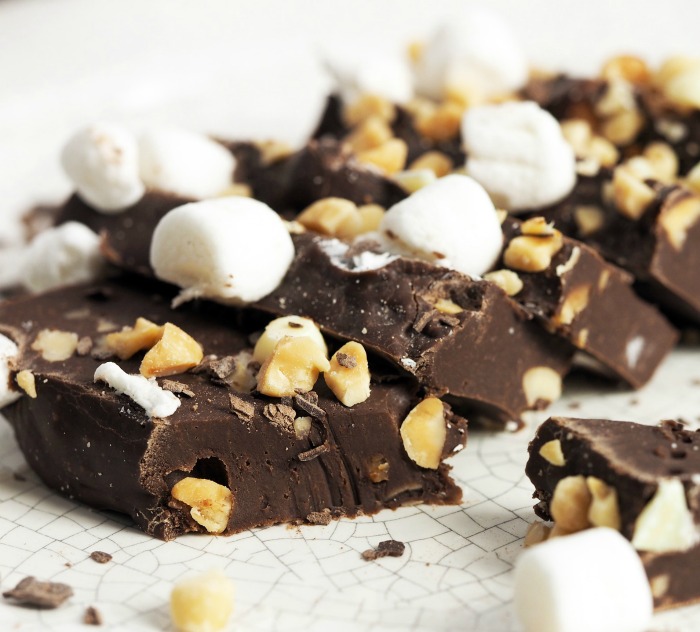 Chocolate nut fudge with marshmallows Fudge with nuts and marshmallows
