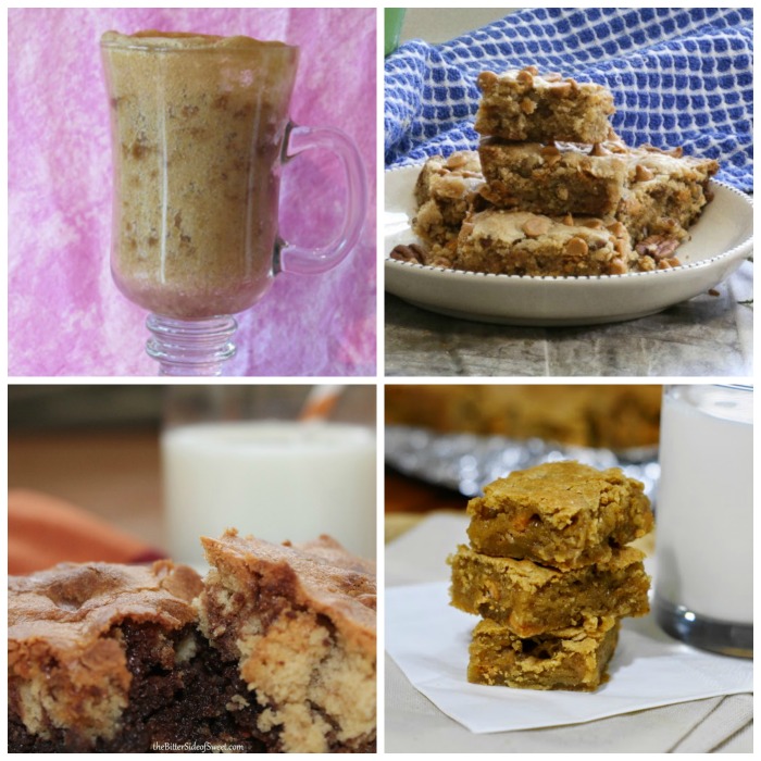 Four photos of different butterscotch blondie inspired recipes in a collage.
