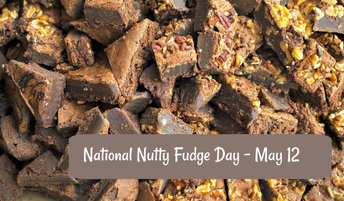 nutty fudge with a text overlay National Nutty Fudge Day is celebrated on May 12