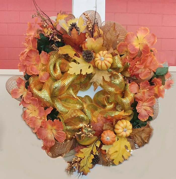 soft fabric wreath Orange and yellow fall wreath