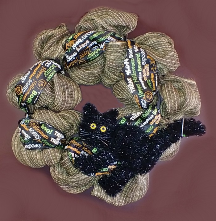 black cat burlap wreath Black cat Halloween burlap wreath
