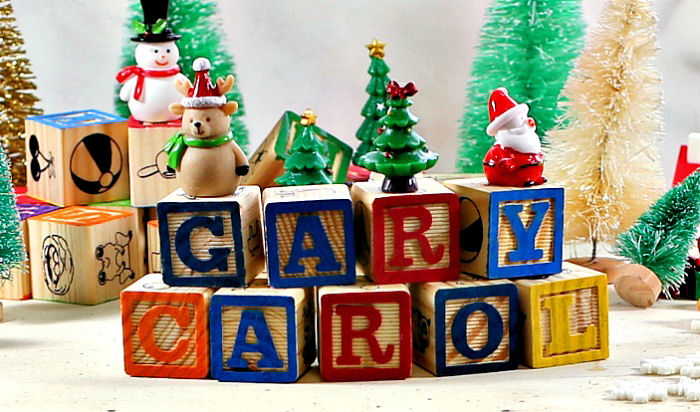 alphabet blocks with names alphabet blocks with names Gary and Carol with Christmas toys.