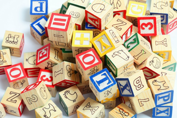 It's alphabet block time! Pile of alphabet wooden blocks
