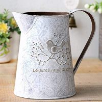 HyFanStr Shabby Chic Metal Pitcher Flower Vase Primitive Jug Bird Decorative