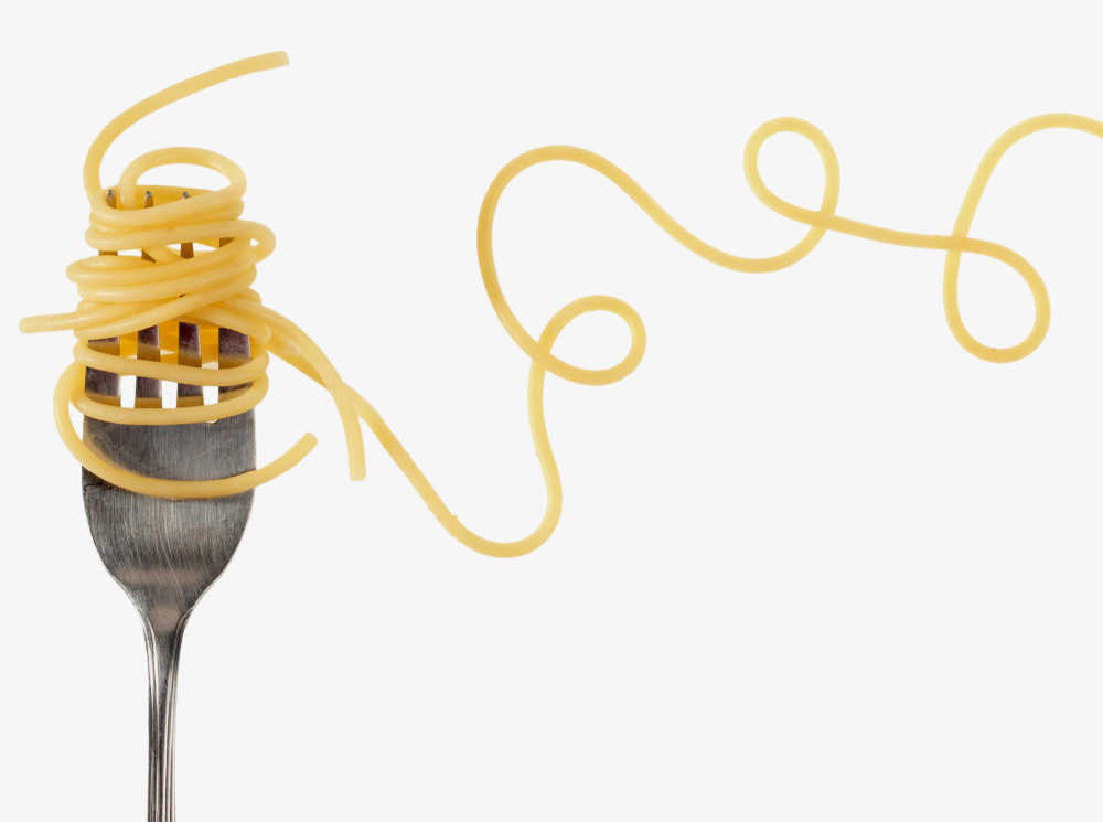 twirled spaghetti fork with twirled spaghetti