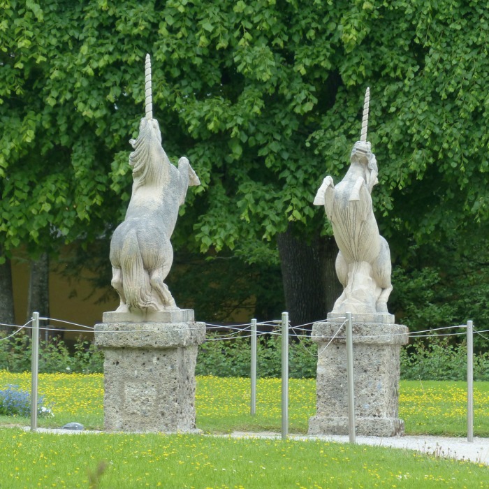 Two unicorn statues.