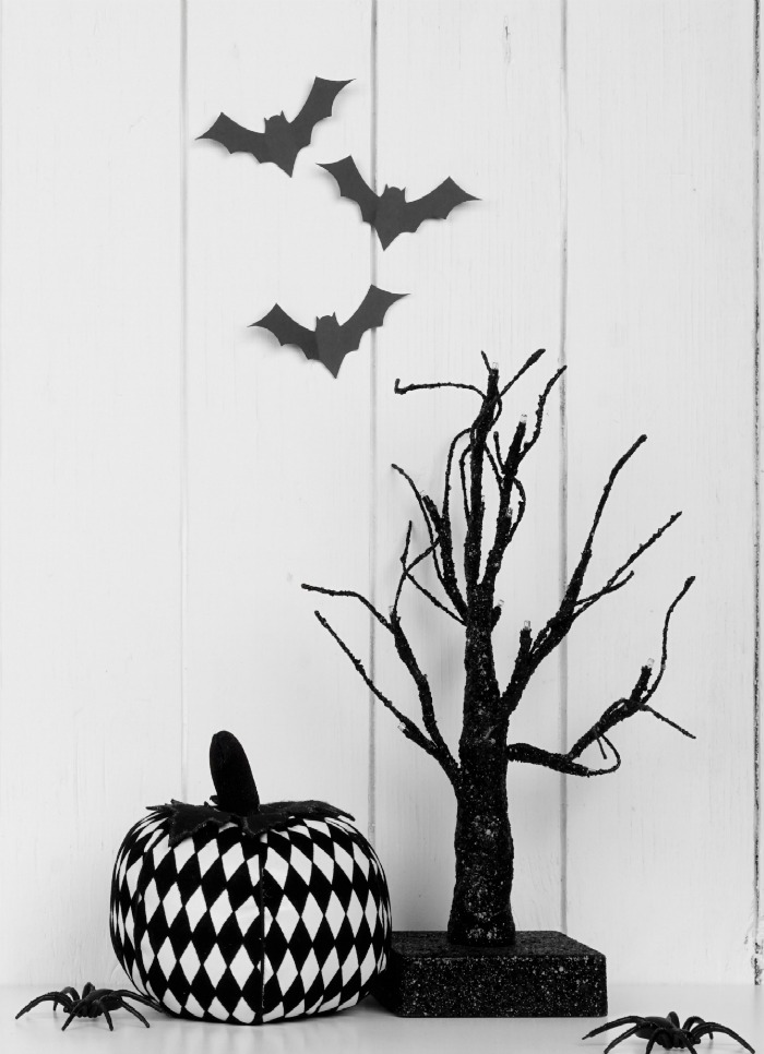 Black and white decoupage pumpkins.