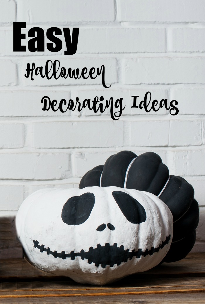 Nightmare before Christmas Pumpkin. Jack Skellington pumpkin and text reading "Easy Halloween decorating ideas."