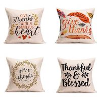 Happy Thanksgiving Day Pillow Covers 4 Pack Fall Decor Cotton Linen Give Thanks 