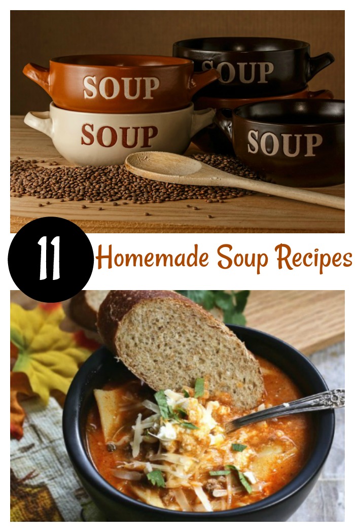 soup bowls and a bowl of soup with bread Try of of these 11 homemade soup recipes. Comfort food - bowls of soup