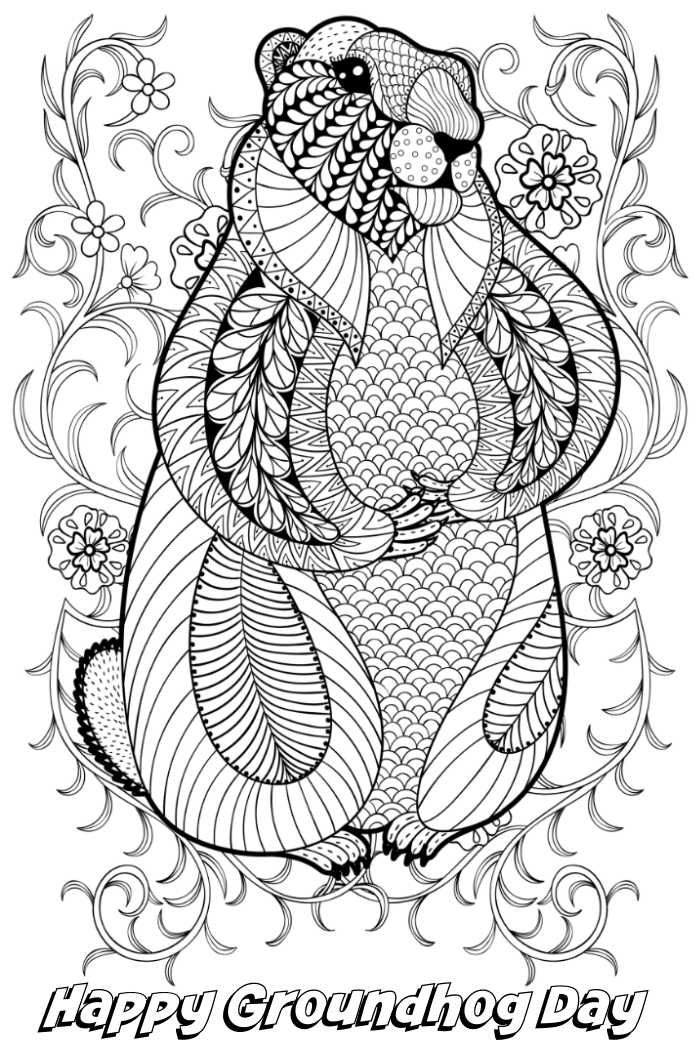 Groundhog figure in flowers and nature to color.
