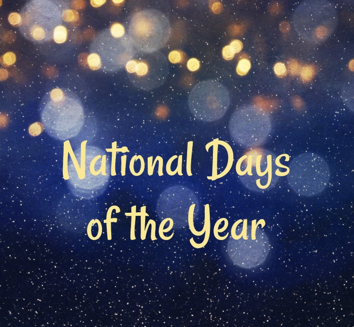 National days of the year text Blurred bokeh background with text reading national days of the year in yellow lettering.