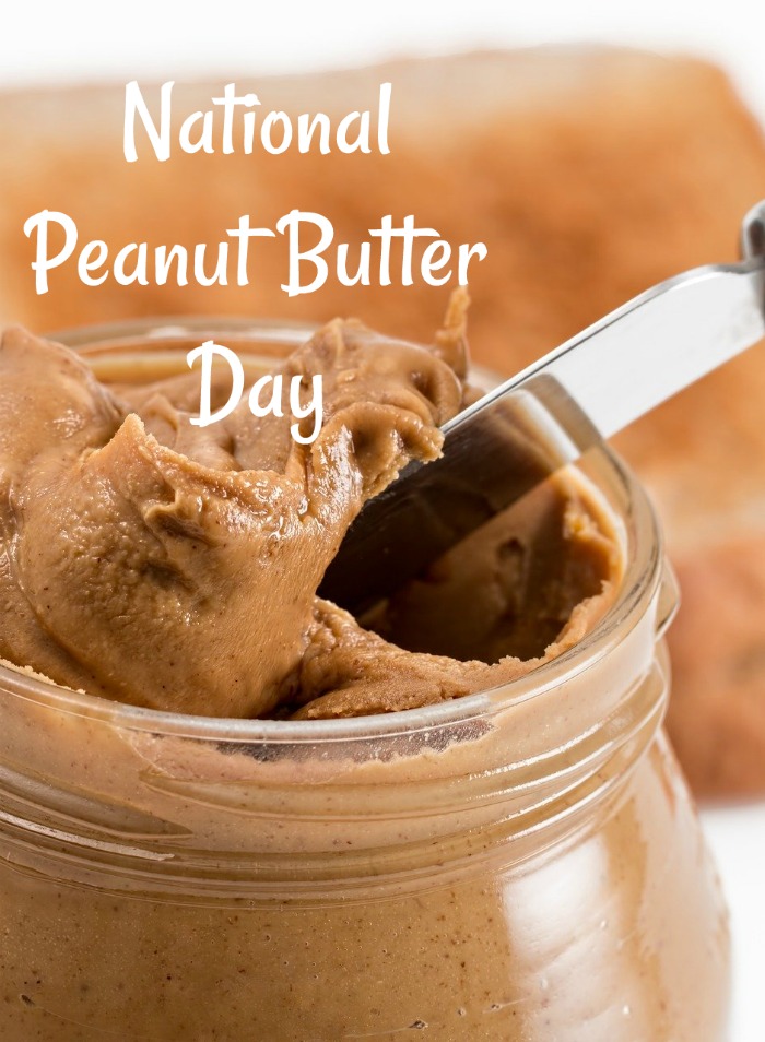 jar or peanut butter and a knife January 24 is National Peanut Butter Day