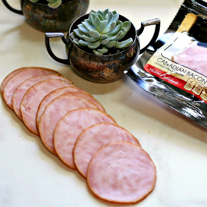 Canadian bacon slices and a succulent plant