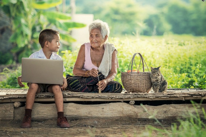 Grandmother and boy