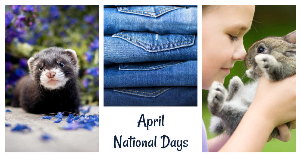 Ferret, denim and rabbit photos with words April National Days