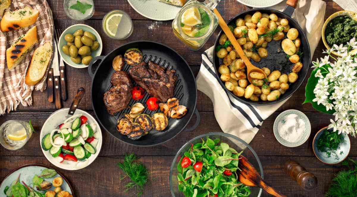 Celebrate May with food. Table of food to share in May.
