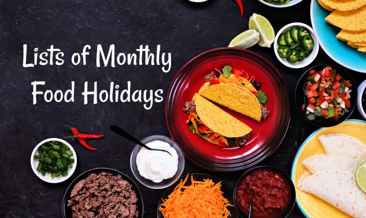 Get all the monthly food lists. Bowls of food and words Lists of Monthly Food Holidays.