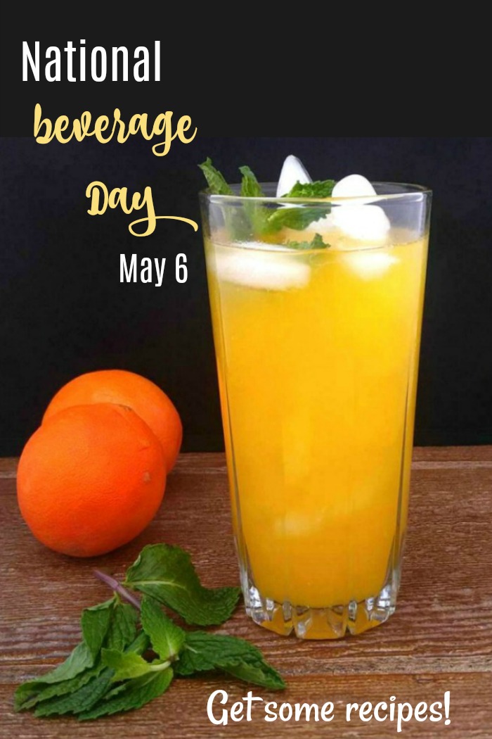 orange mocktail with a text overlay Get some new recipes to try for National Beverage day
