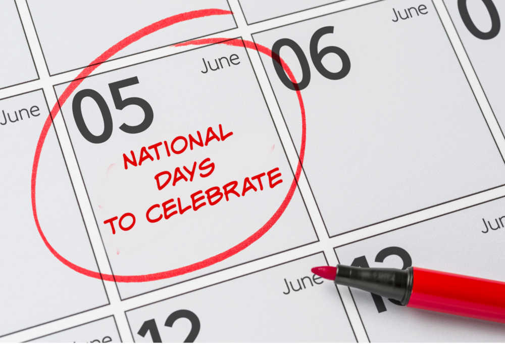 Calendar for June with the 5th circled and words National days to celebrate.
