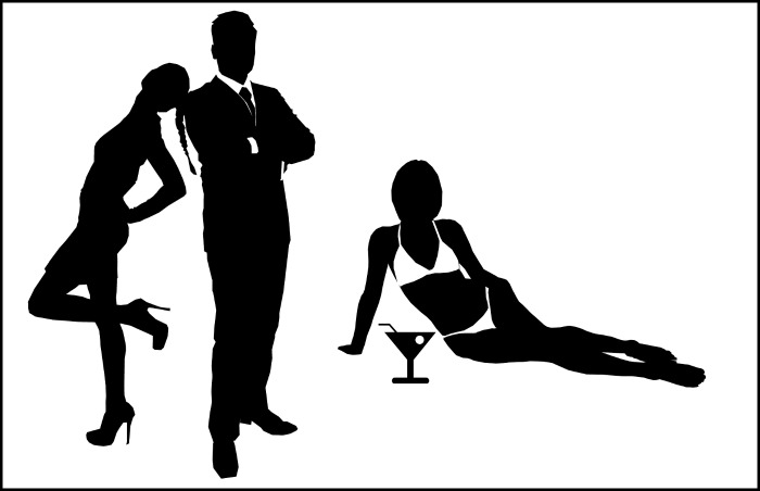 graphic of James Bond, with women and a martini James Bond, women and a martini