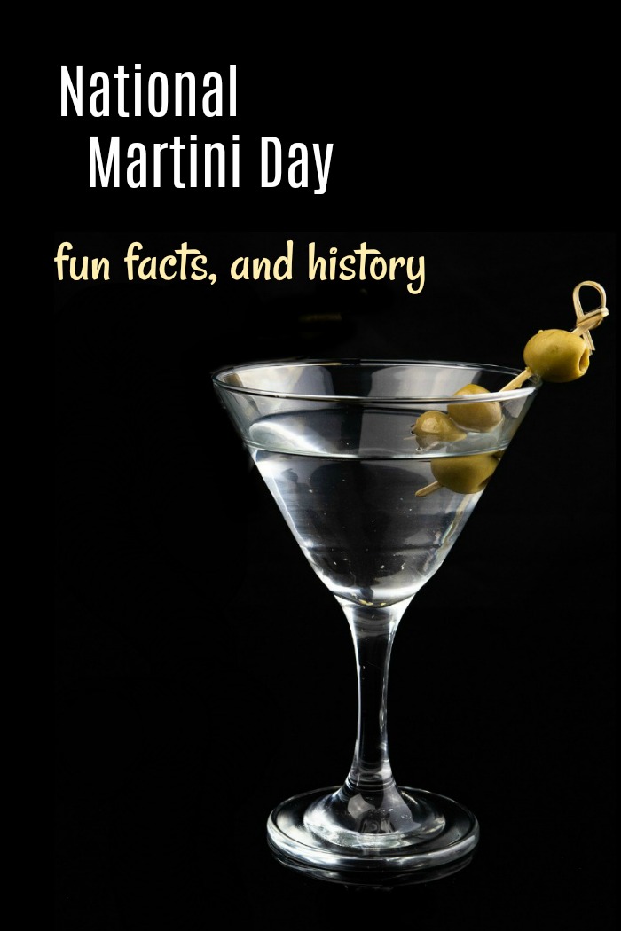 garnished martini with a text overlay National Martini Day - fun facts and history