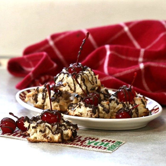 macaroons with cherry drizzle