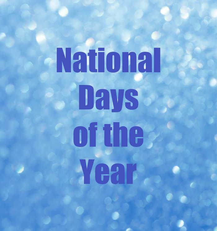 Blue bokeh background and words National Days of the Year.