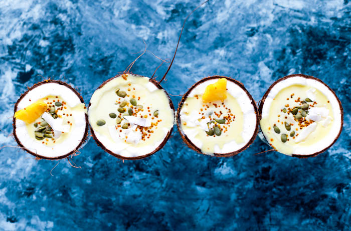 Piña coladas in coconuts