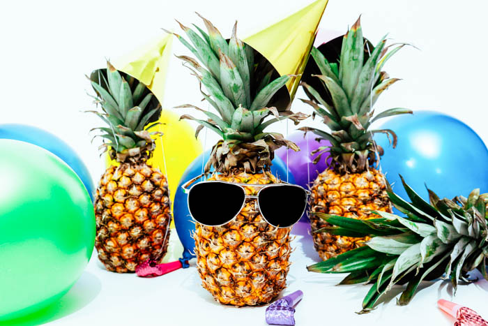 three pineapples ready to party a pineapple party