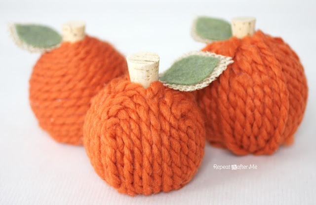 DIY yarn pumpkins
