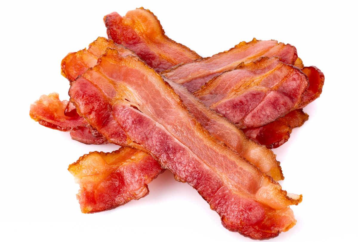 Cooked slices of bacon.