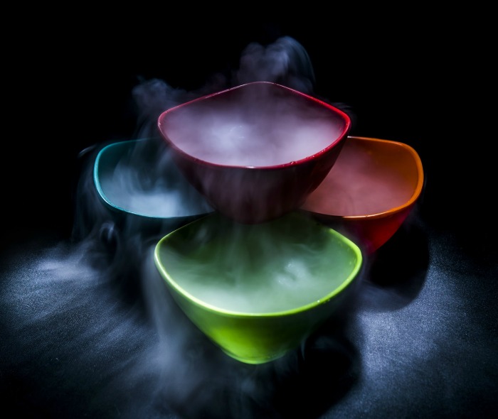 bowls layered with dry ice around them dry ice around bowls