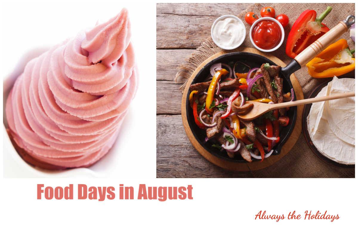Soft serve ice cream in a collage with words Food Days in August.