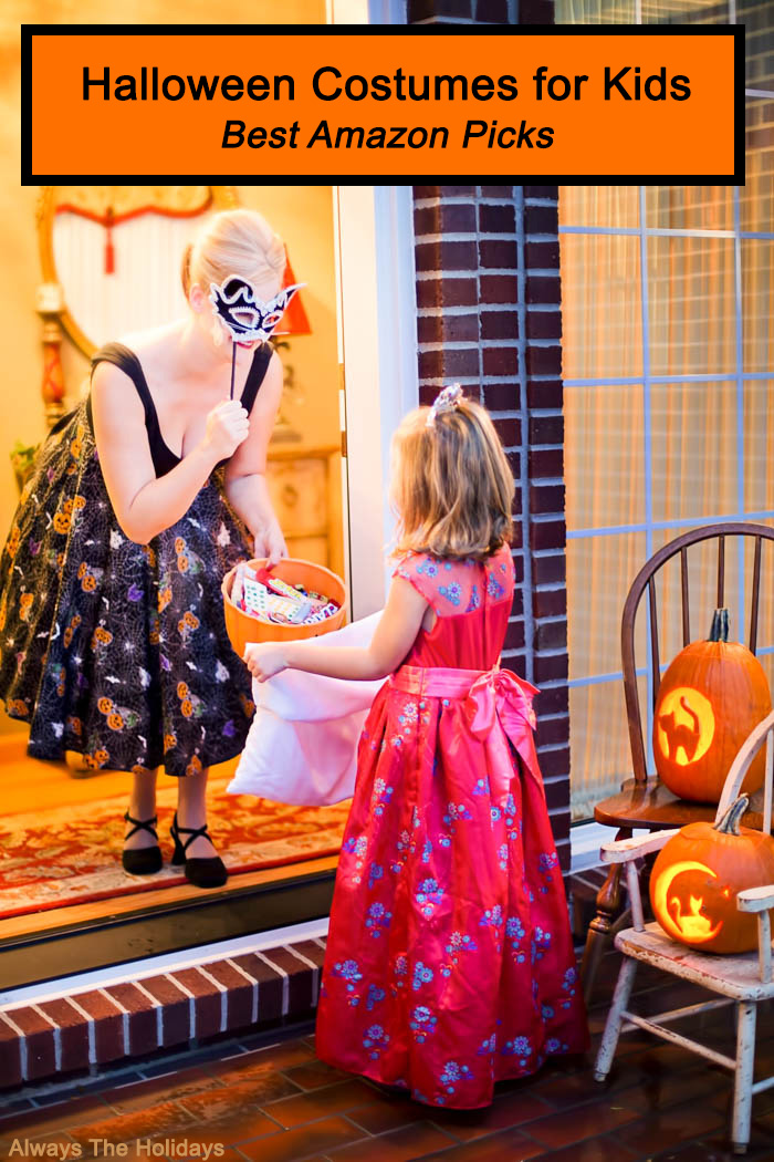 a girl trick or treating with a text overlay reading Halloween costumes for kids best amazon picks Halloween costumes for kids