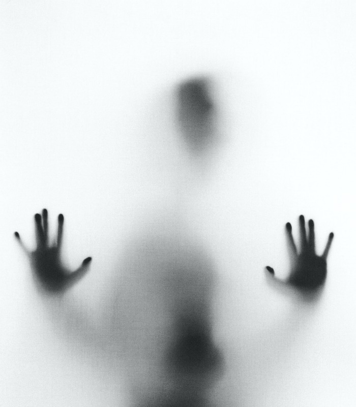spooky figure behind glass in fog Spooky figure in fog